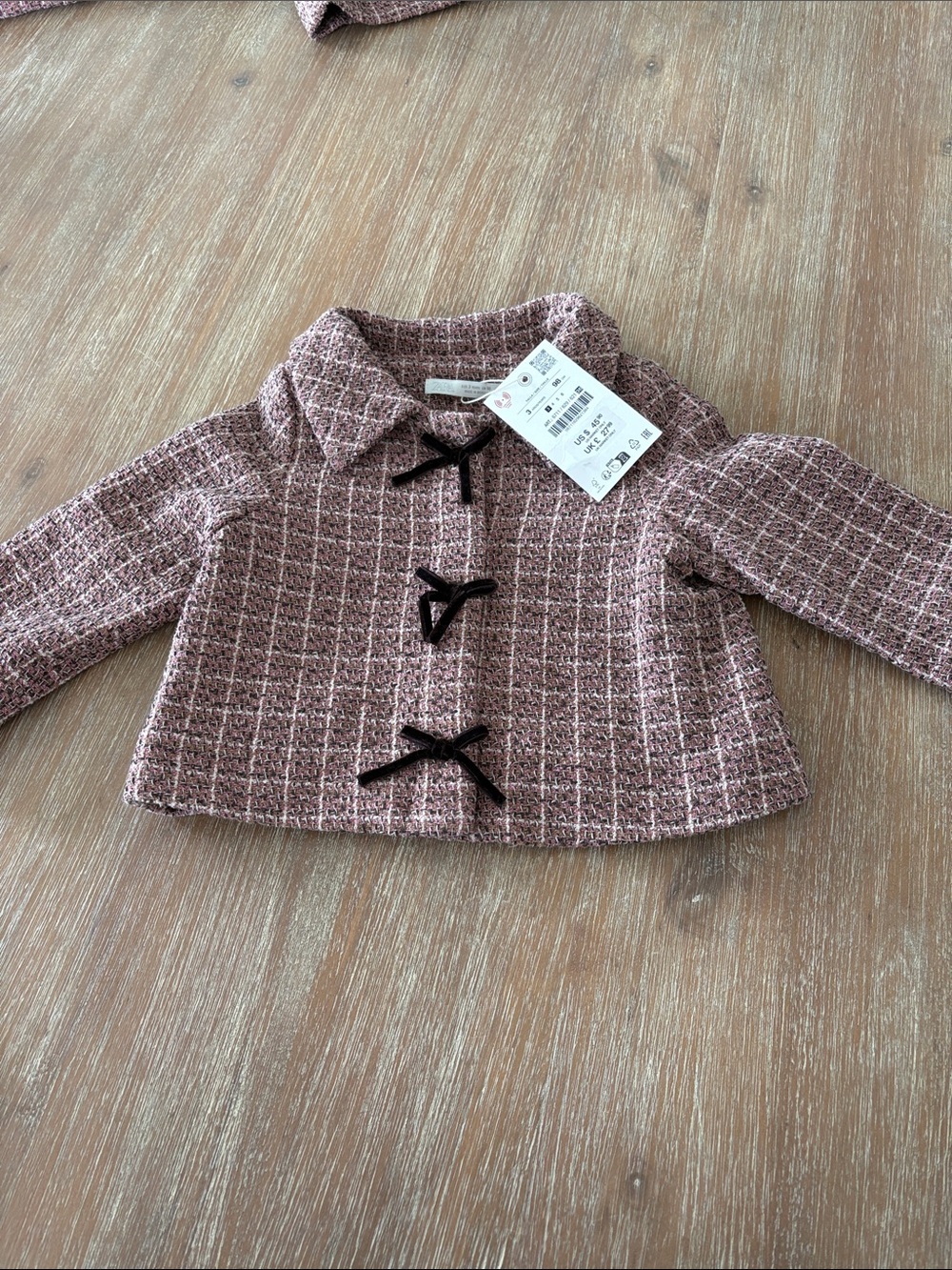 NWT Zara Girls' Pink Tweed Bow Jacket Size 3